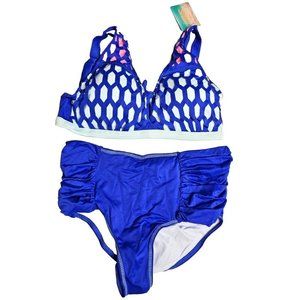 Irgus Swimwear Bikini Swimsuit Women's Size Medium Blue, Pink & White Padded Bra